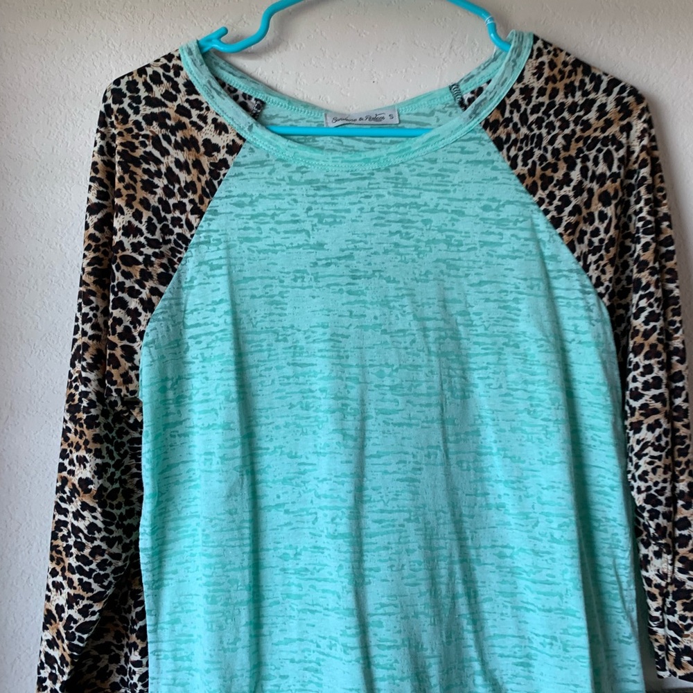Mint turquoise burnout with leopard sleeves